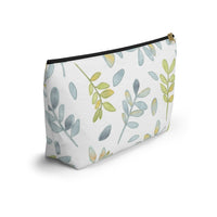Watercolor Tossed Leaves Accessory Pouch w T-bottom in Aqua